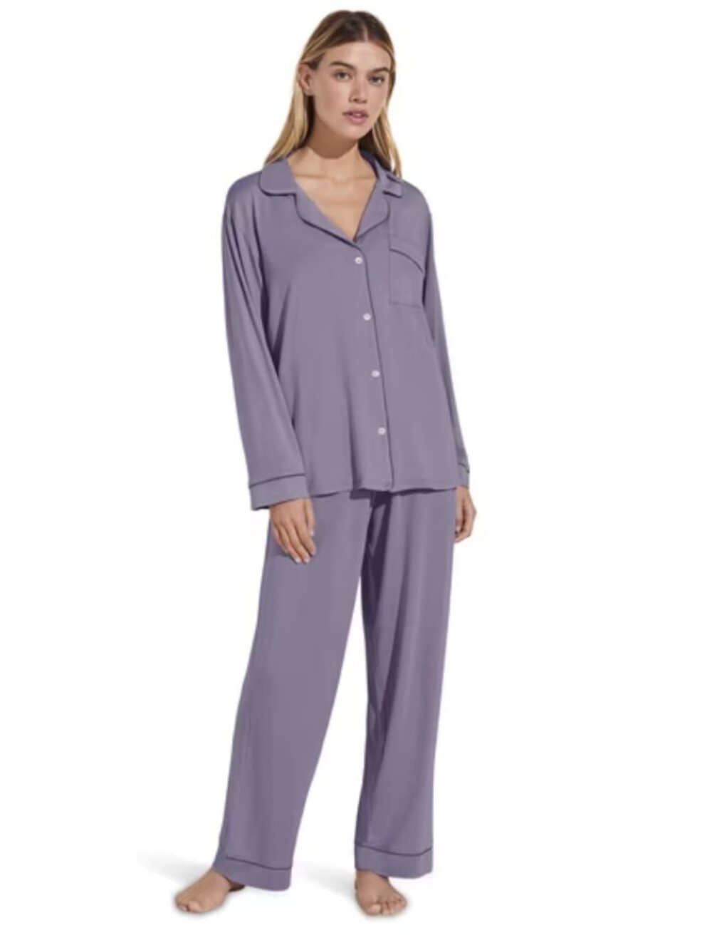 EBERJEY Gisele Long Sleeve Pajama Set in Delphinium Nightshadow Blue Lounge Soft